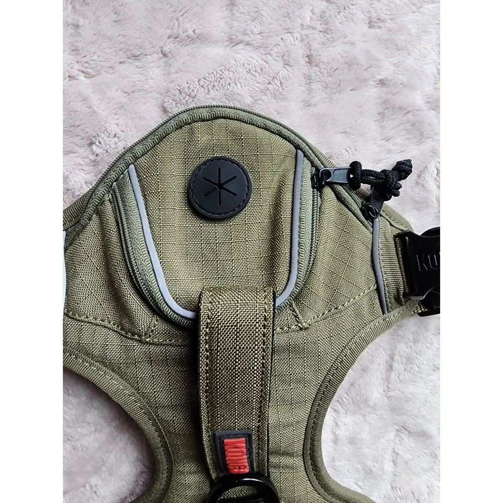KONG Ultra Durable Waste Bag Dog Harness Olive Green Medium Ripstop Reflective